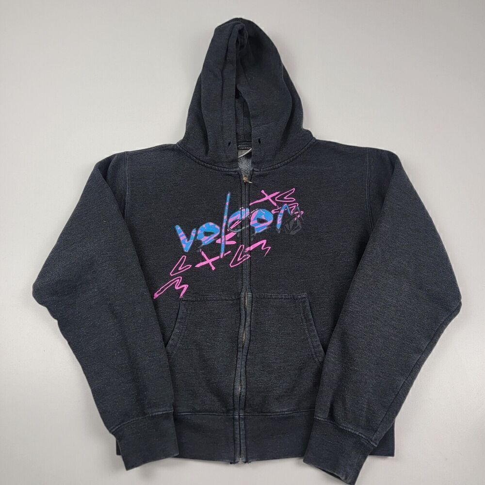 Vtg Y2K Volcom Skate Full-Zip‎ Distressed Hoodie Gray Women’s Medium 90s Grunge